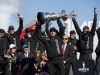 Jimmy Spithill lifting the 34th America's cup.
