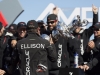 Larry Ellison lifting the America's cup for the second time.