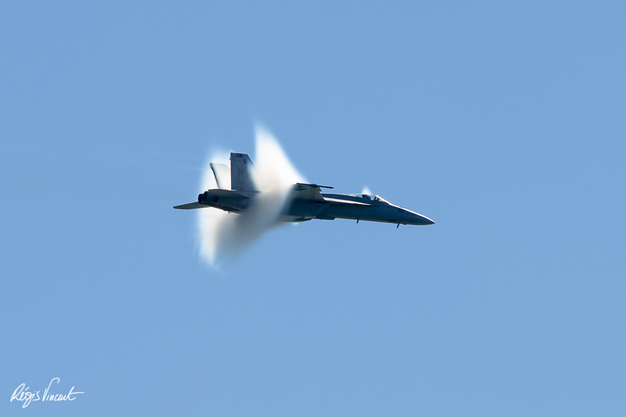 Vapor condensing over F/A-18E Super Hornet