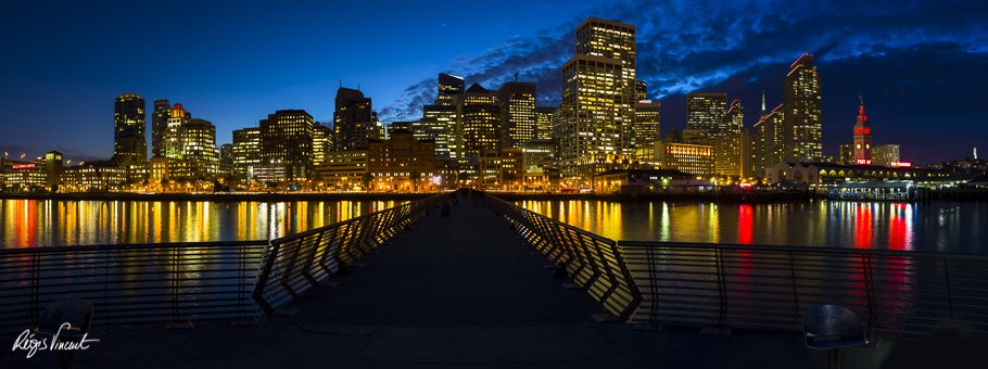 San Francisco city light reflecting in the bay